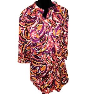 Merona Paisley Button Front Tunic Blouse Size 1 Pink Purple Orange Boho Top